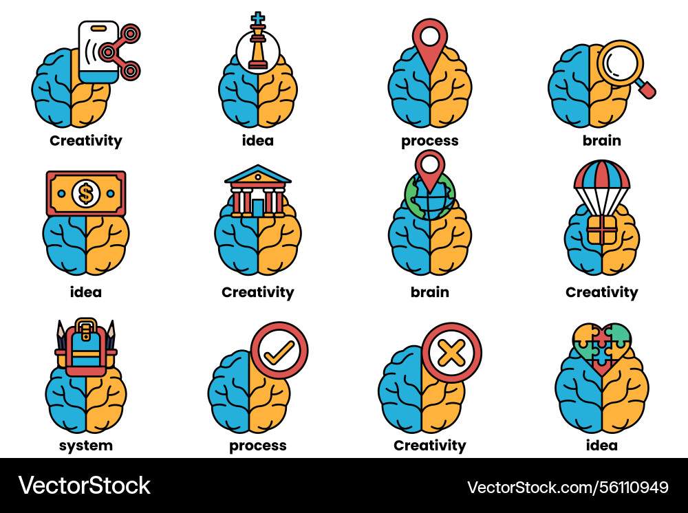 Set of in the concept brain and things line Vector Image