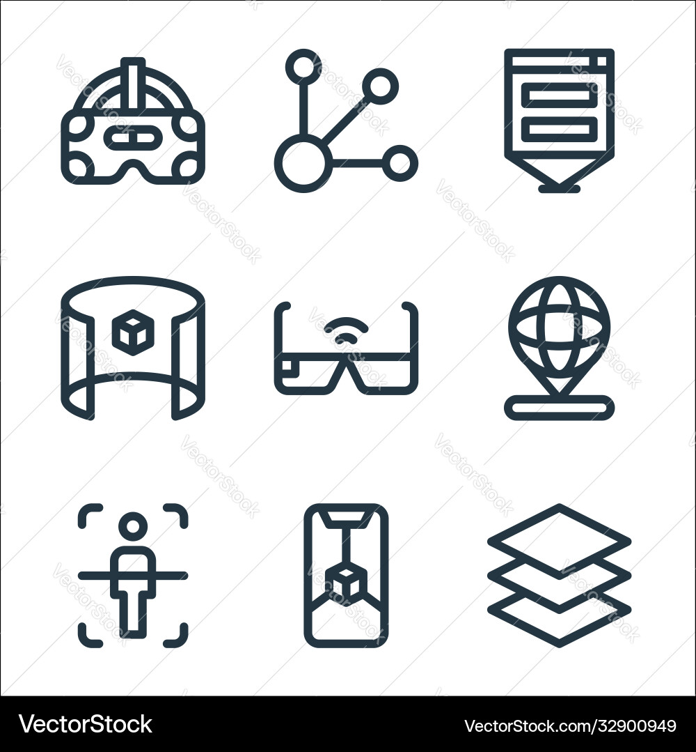 Virtual reality line icons linear set quality vector image