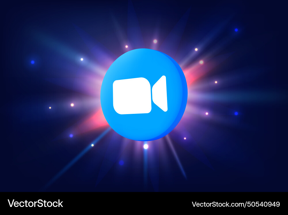 Zoom app 3d icon on space background with rays Zoom app 3d icon on space background with rays vector image