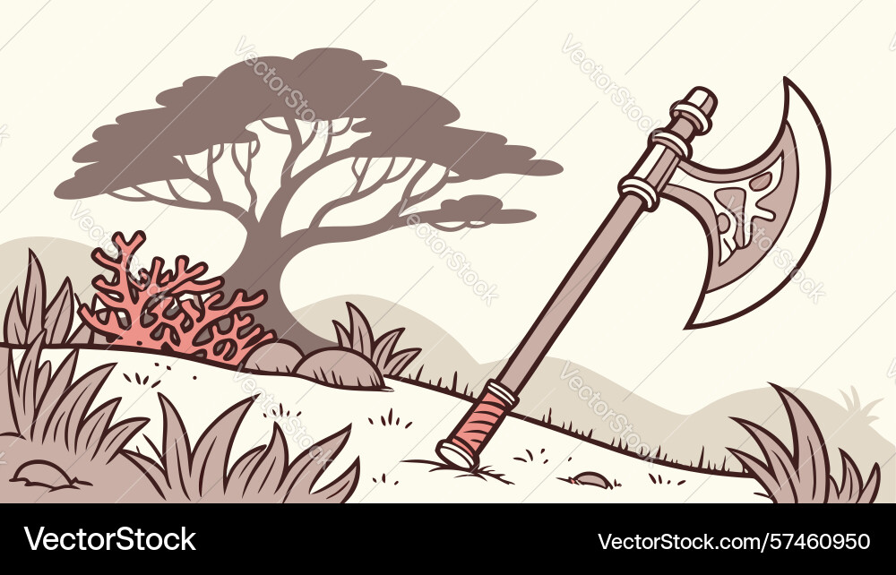 Ancient axe with trees in dry sparse landscape Vector Image