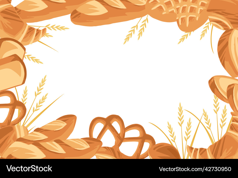 Bakery pattern with different breads flat Vector Image