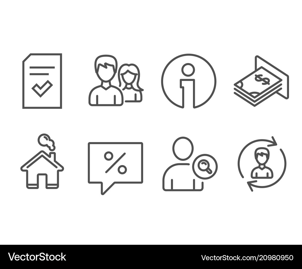 Checked file find user and discount message icons Vector Image