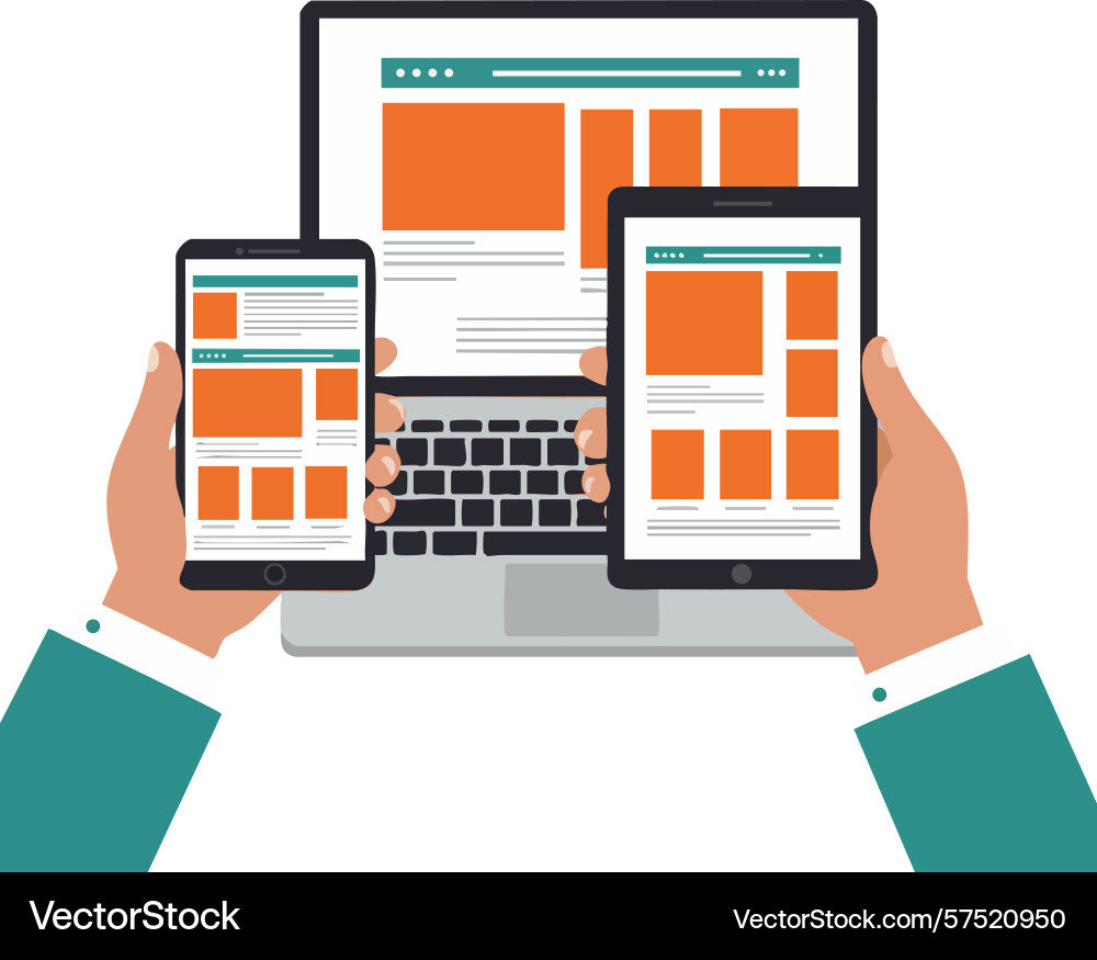 Digital devices showing responsive web design Digital devices showing responsive web design Vector Image