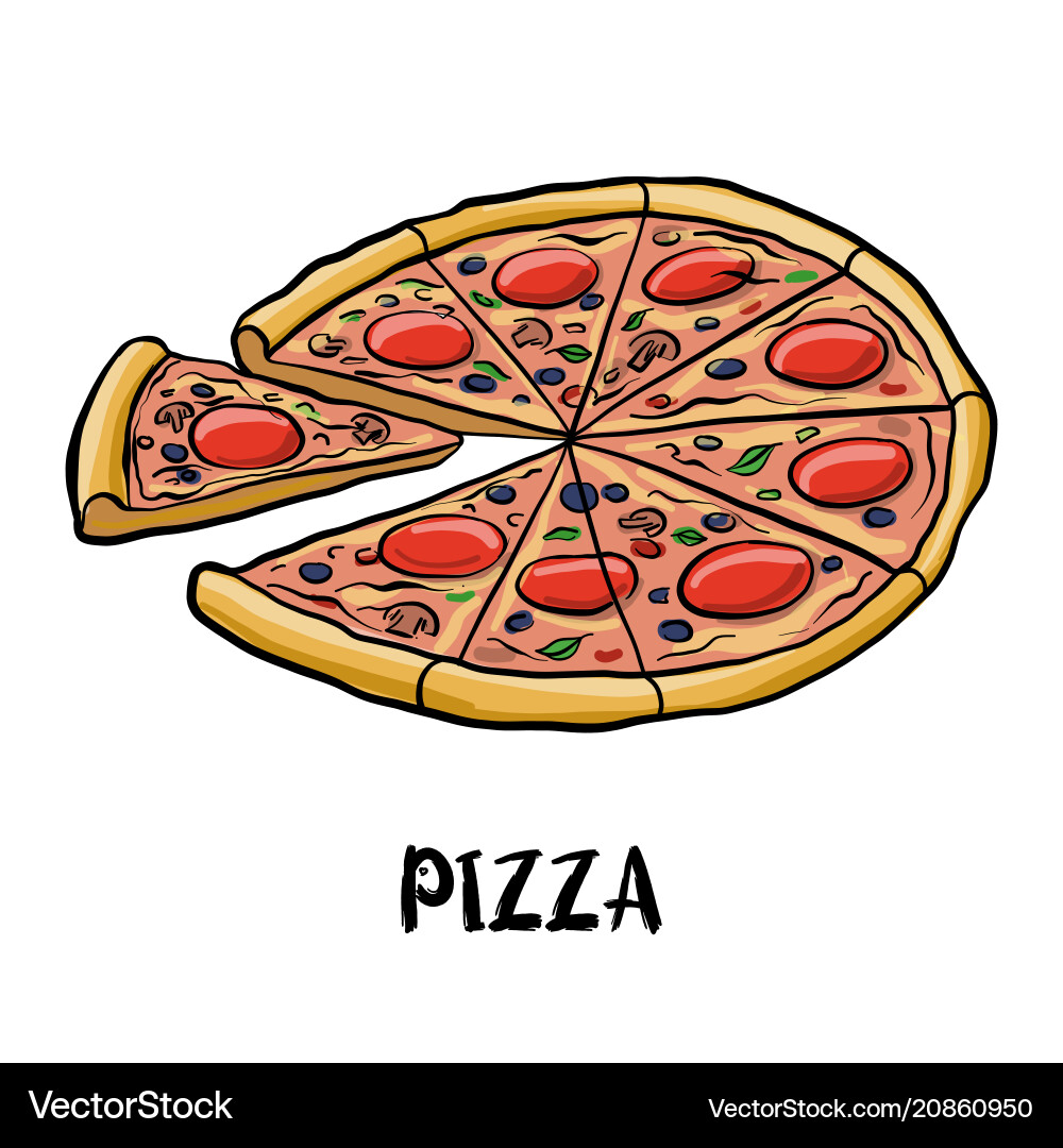 Drawing pizza Royalty Free Vector Image - VectorStock