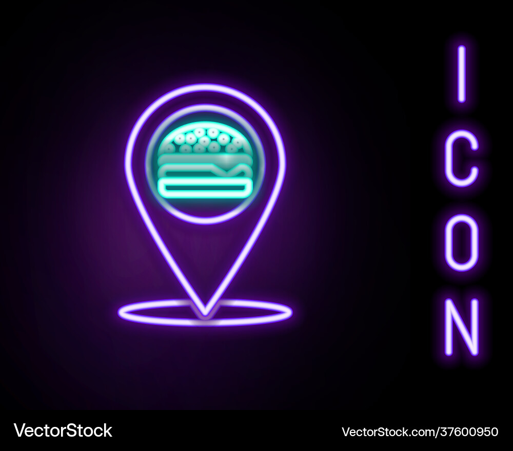 Glowing neon line map pointer with fast food vector image