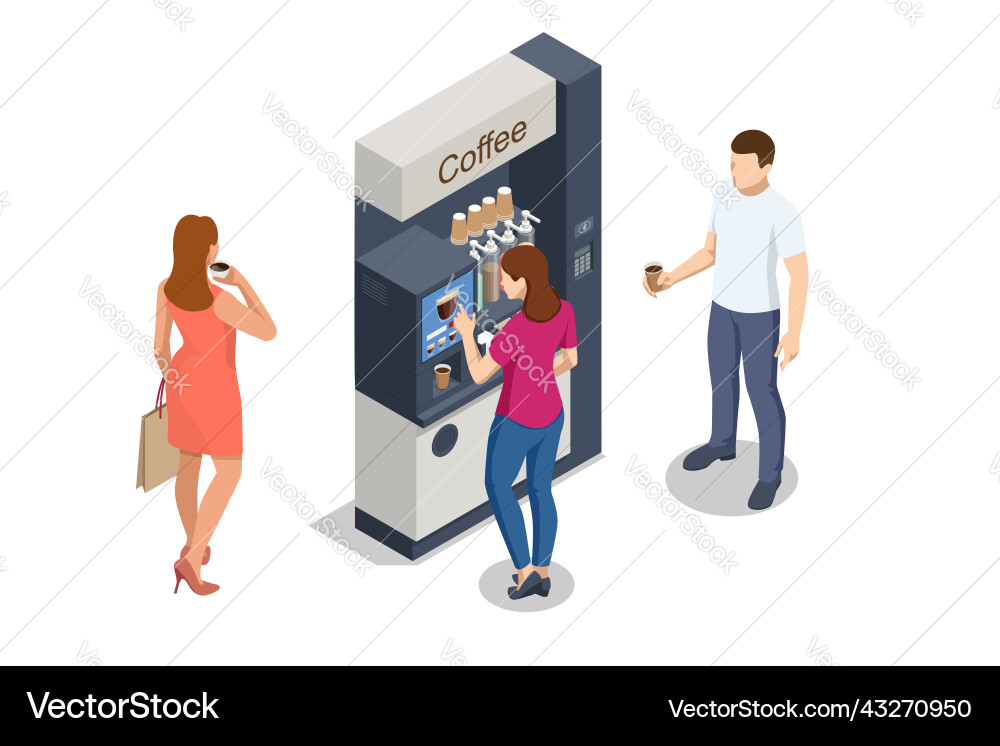 Isometric self-service coffee machines offer vector image