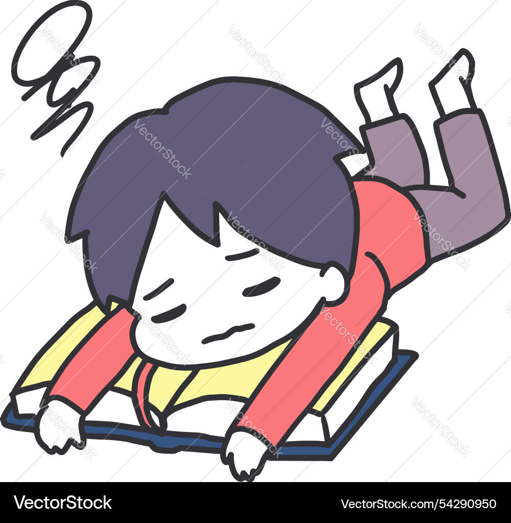 Lazy reading days boy lying down with a book art Vector Image
