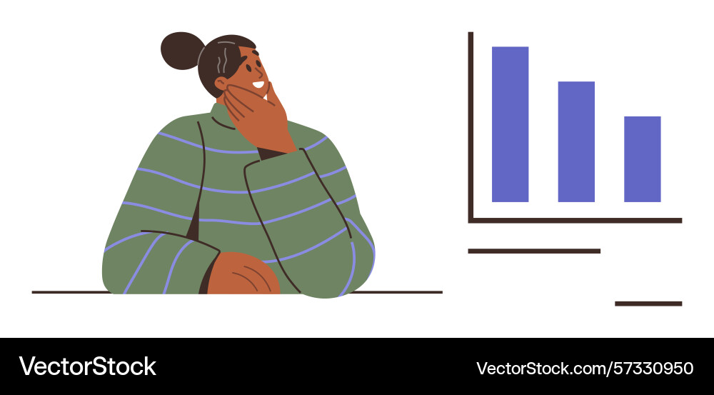 Pensive person analyzing bar graph data Pensive person analyzing bar graph data vector image