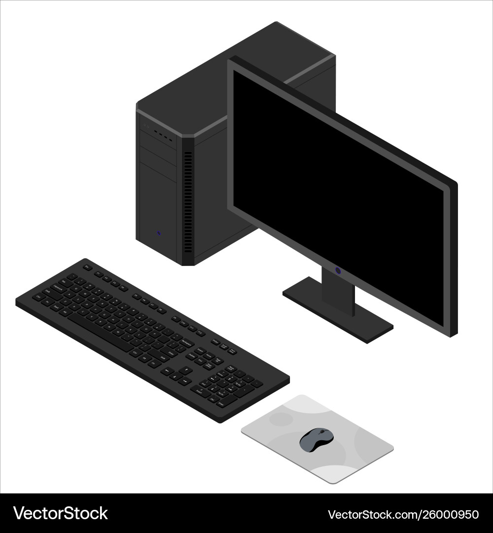 Personal computer case keybord mouse and monitor Personal computer case keybord mouse and monitor vector image