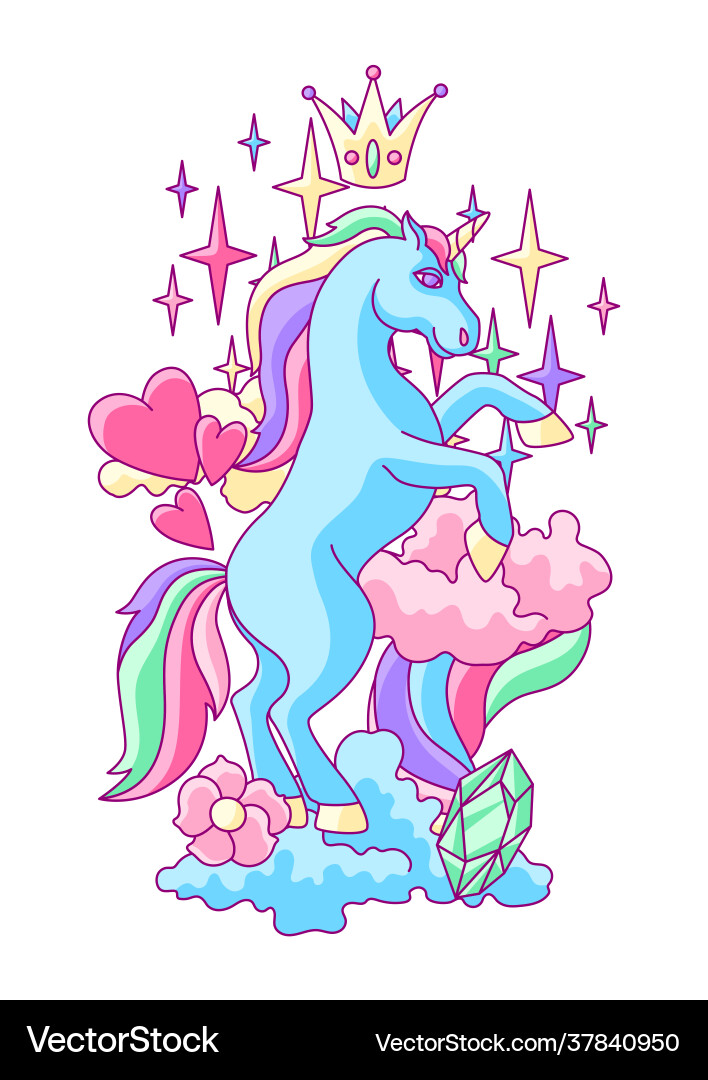 Print or card with unicorn and fantasy items Vector Image