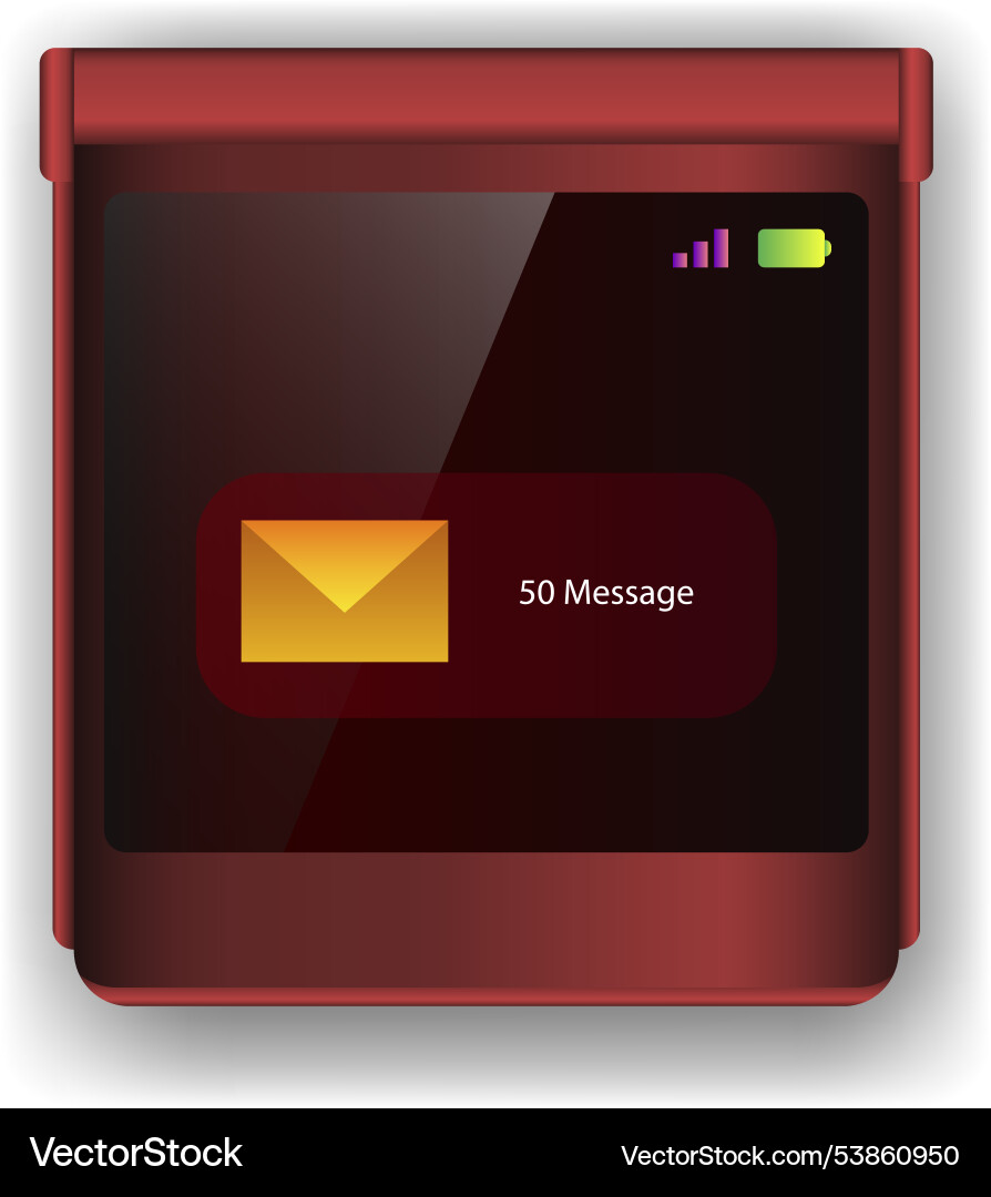 Red smartphone interface showing new message vector image