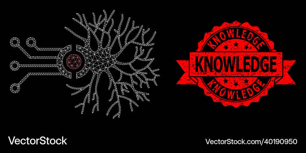 Rubber knowledge stamp and web net digital neural Rubber knowledge stamp and web net digital neural vector image