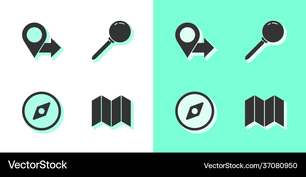 Set folded map location compass and push pin Set folded map location compass and push pin vector image