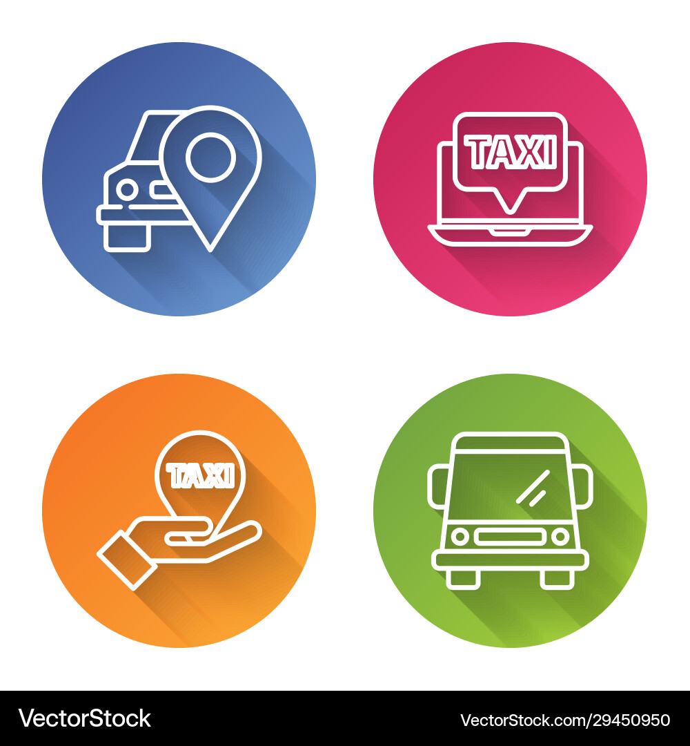 Set line map pointer with taxi laptop call Set line map pointer with taxi laptop call vector image