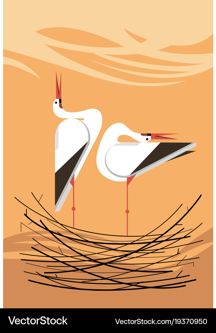 Storks in a Nest Vector Image