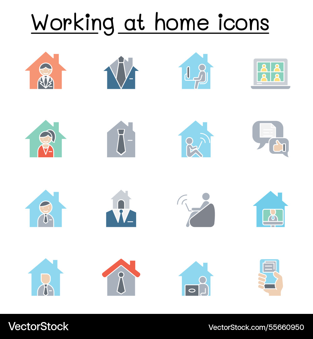 Working at home set in flat color style Working at home set in flat color style vector image