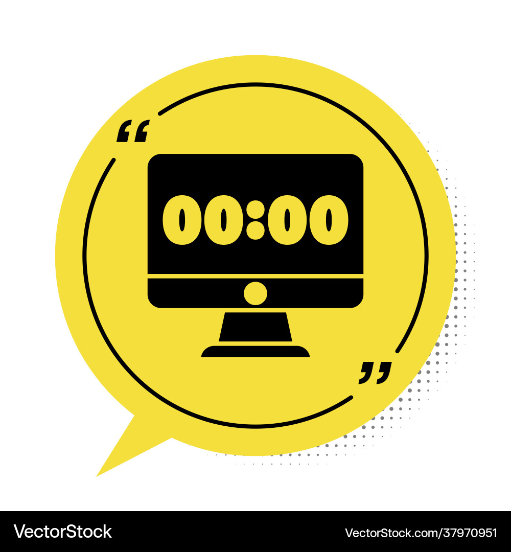 Black clock on computer monitor screen icon Black clock on computer monitor screen icon vector image