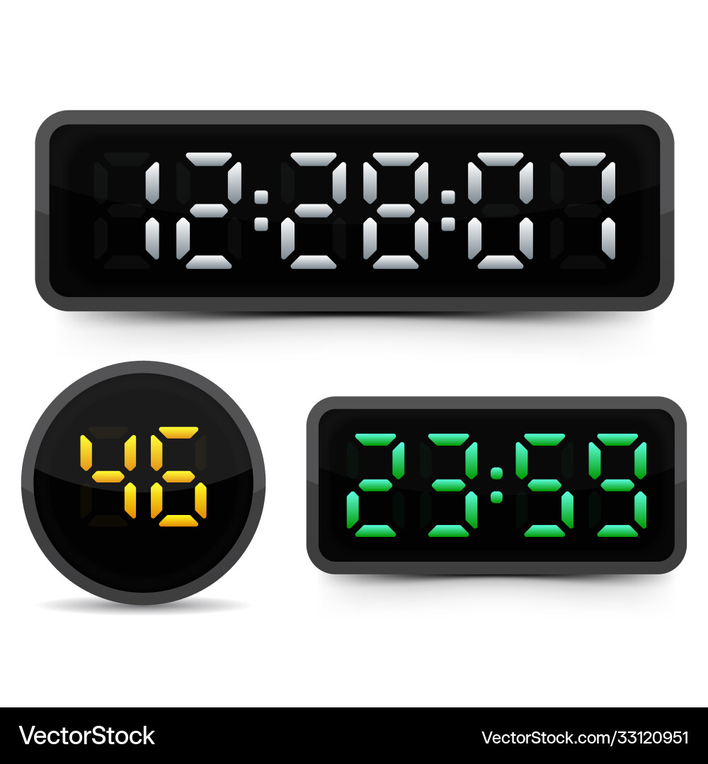 Digital clock and numbers set electronic alarm Digital clock and numbers set electronic alarm Vector Image