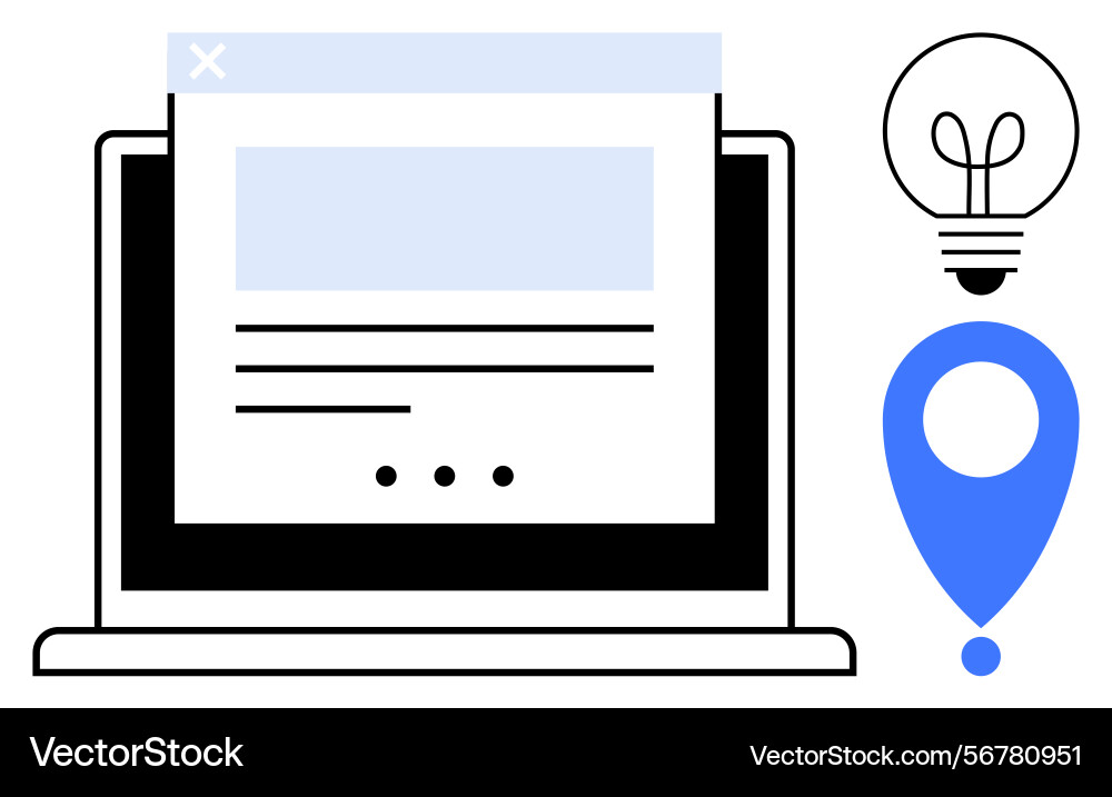 Laptop displaying web page with lightbulb Laptop displaying web page with lightbulb vector image