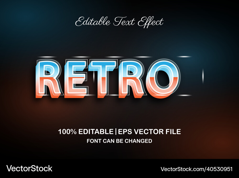 Retro 3d editable text effect Vector Image