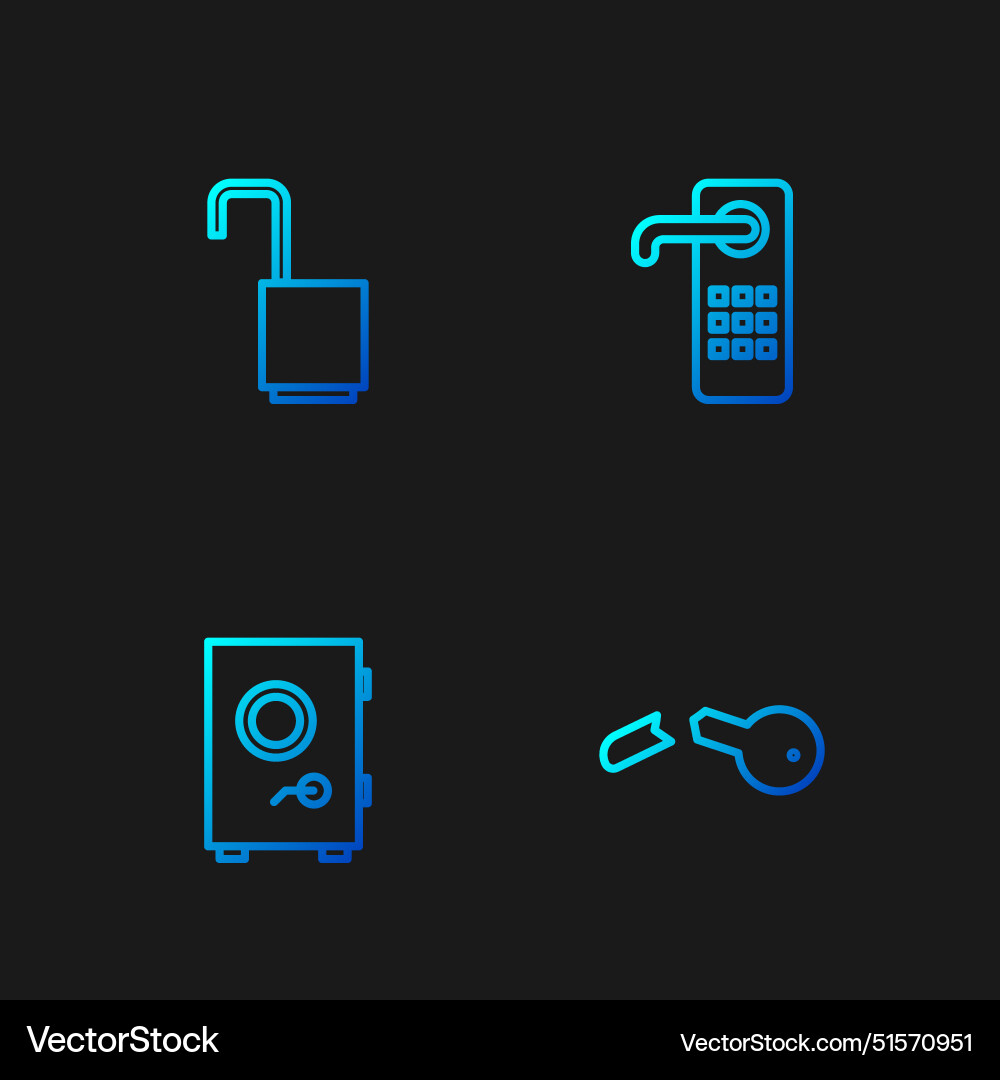 Set line broken key safe open padlock and digital Vector Image
