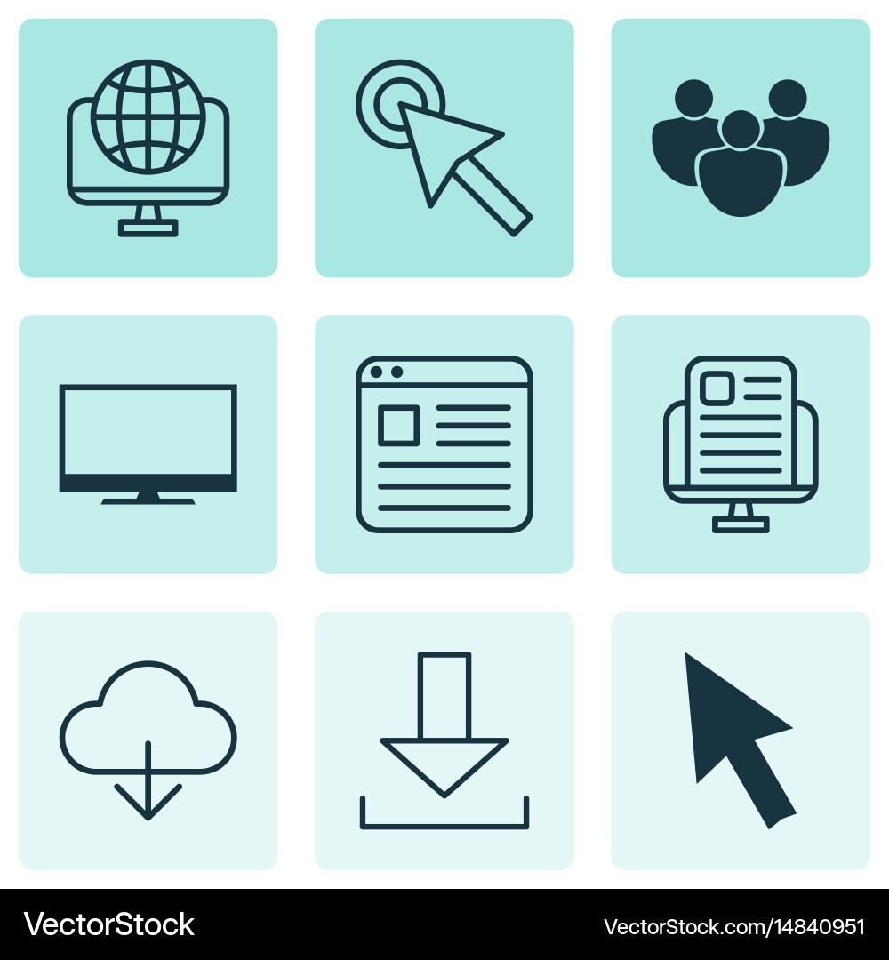 Set of 9 online connection icons includes cursor Vector Image