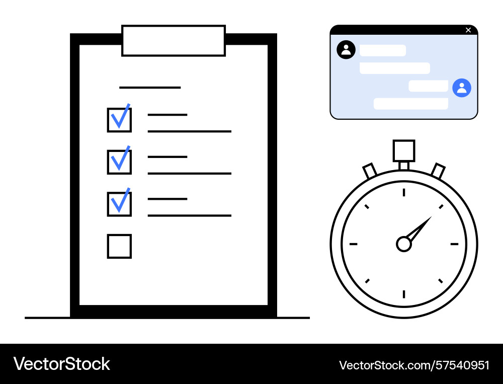 Task checklist with stopwatch and chat window vector image