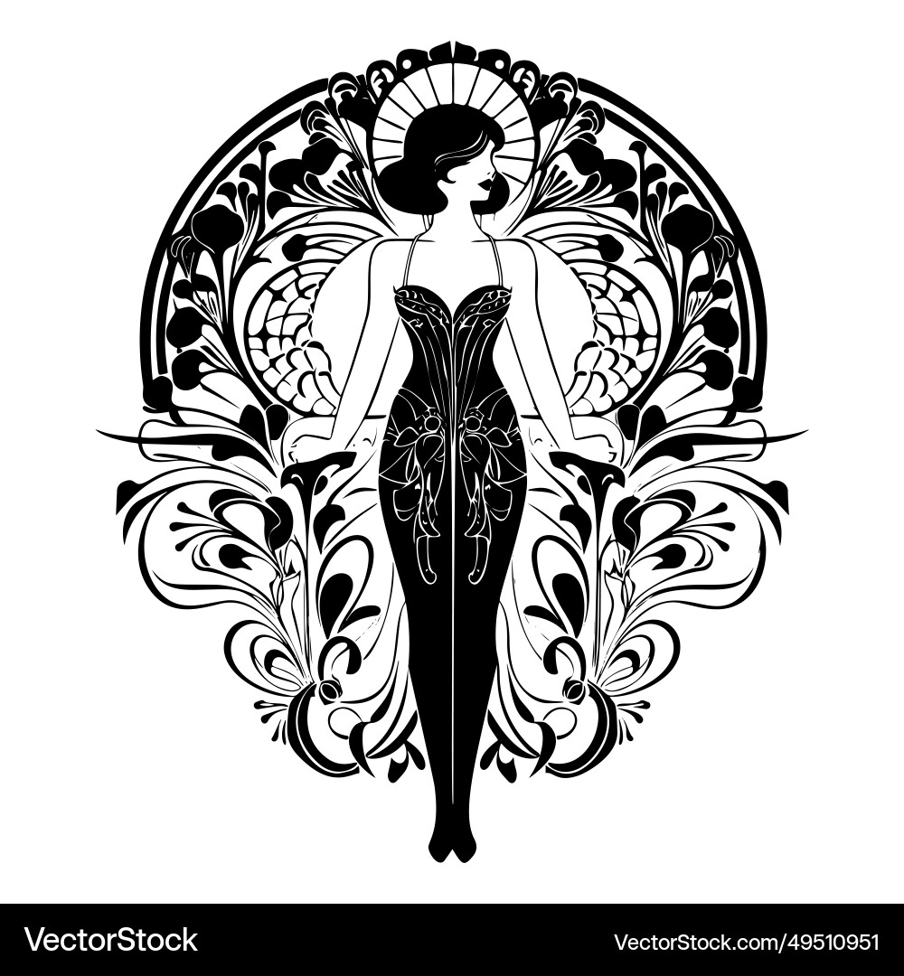 Woman silhouette by archway and vintage flowers Woman silhouette by archway and vintage flowers Vector Image