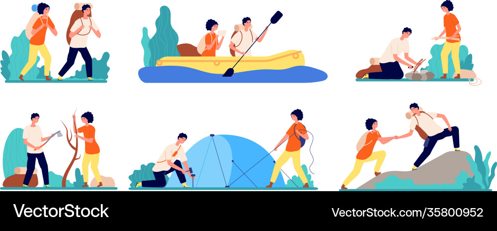 Friends travel adventures hiking tourist man Friends travel adventures hiking tourist man vector image