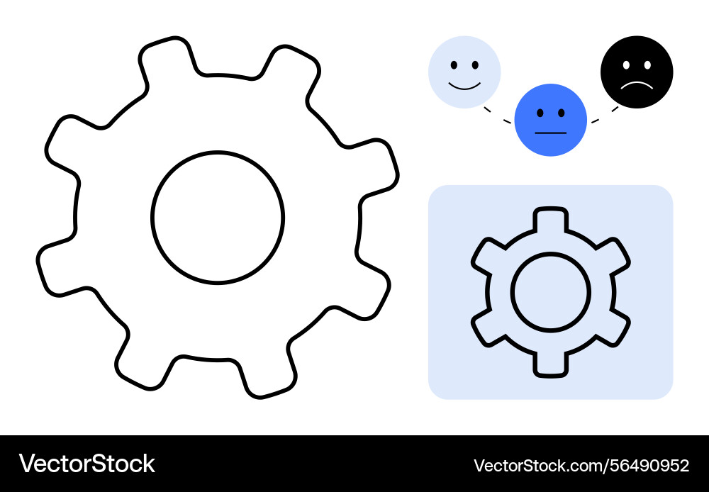 Gear icon with emotion faces representing workflow Gear icon with emotion faces representing workflow vector image