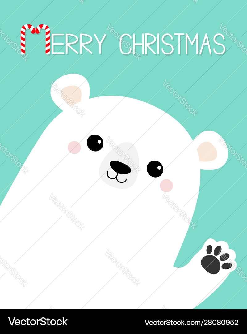 Merry christmas big white polar bear waving hand Merry christmas big white polar bear waving hand vector image