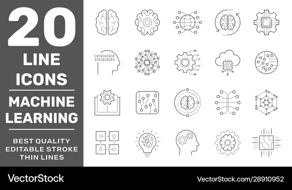 Set ai iot and data analysis related vector image