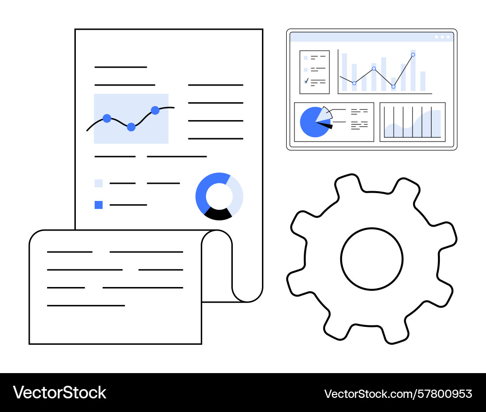 Data analysis and report visualization with charts vector image
