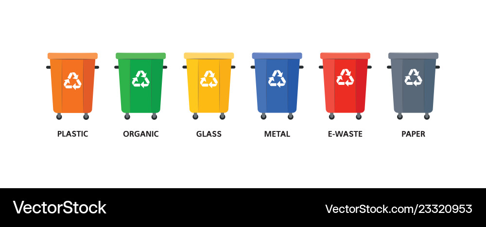 Empty trash bins of different colors for various Vector Image