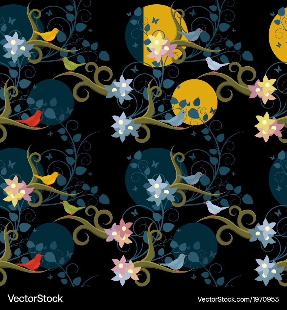 Floral Birds Garden Seamless Pattern Vector Image
