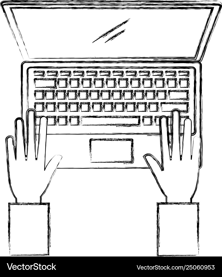 Hands user with computer laptop Hands user with computer laptop vector image