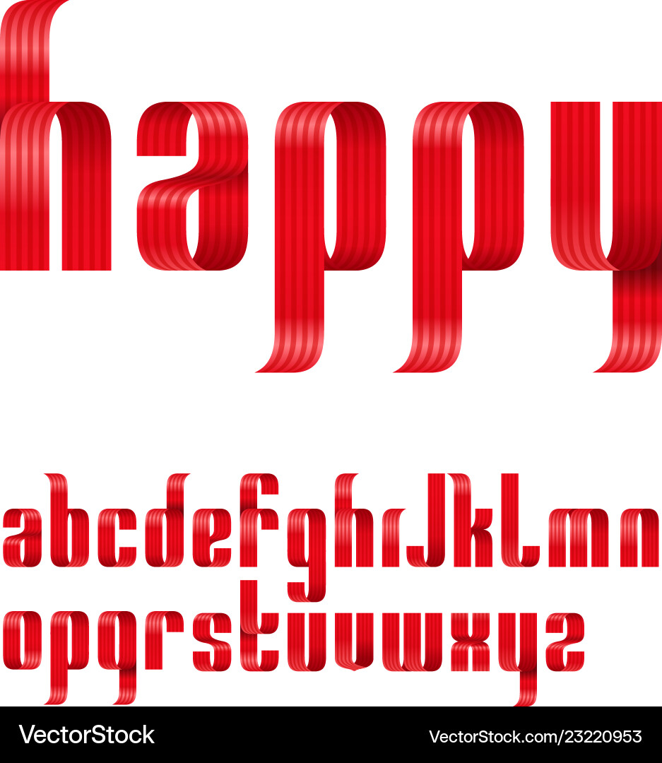 Lowercase letters font from a red ribbon vector image