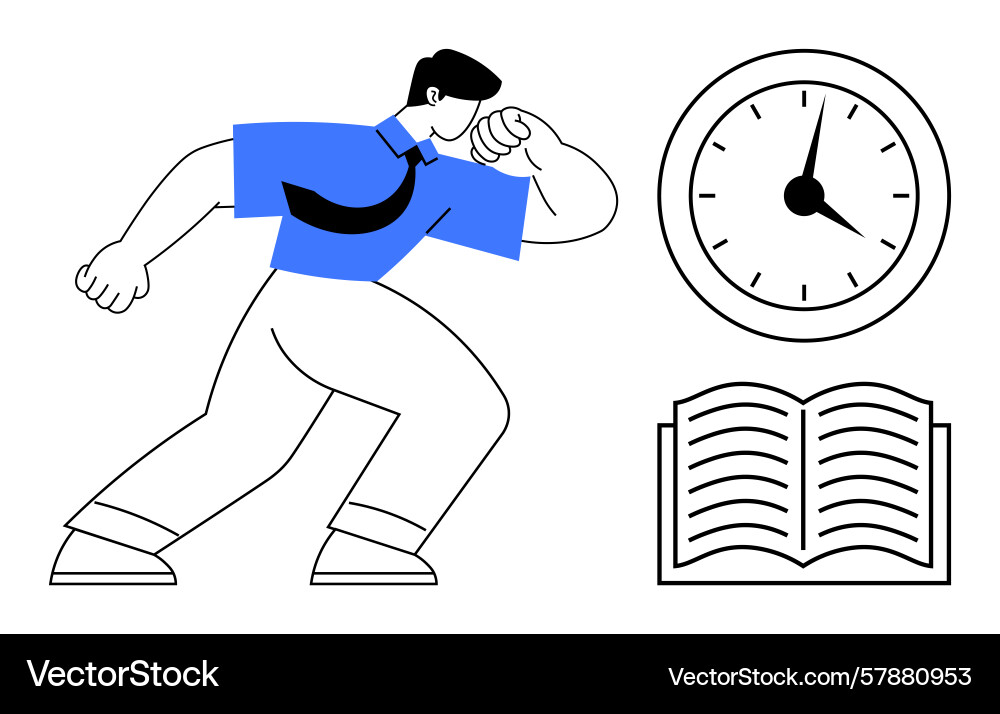 Man running with focused gesture beside clock Man running with focused gesture beside clock vector image