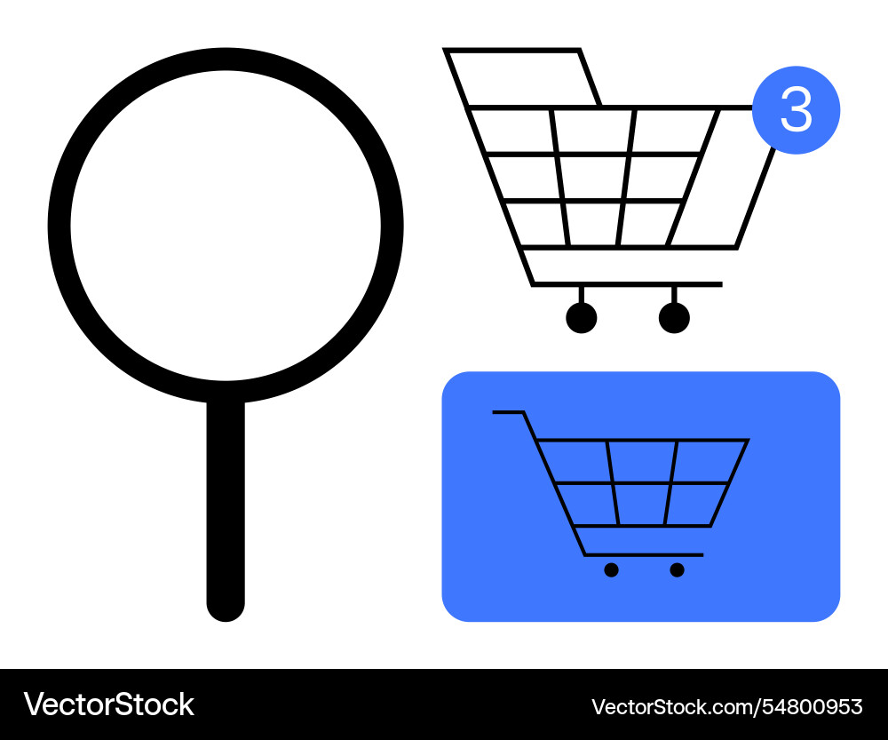 Shopping cart with item notification and search Shopping cart with item notification and search Vector Image