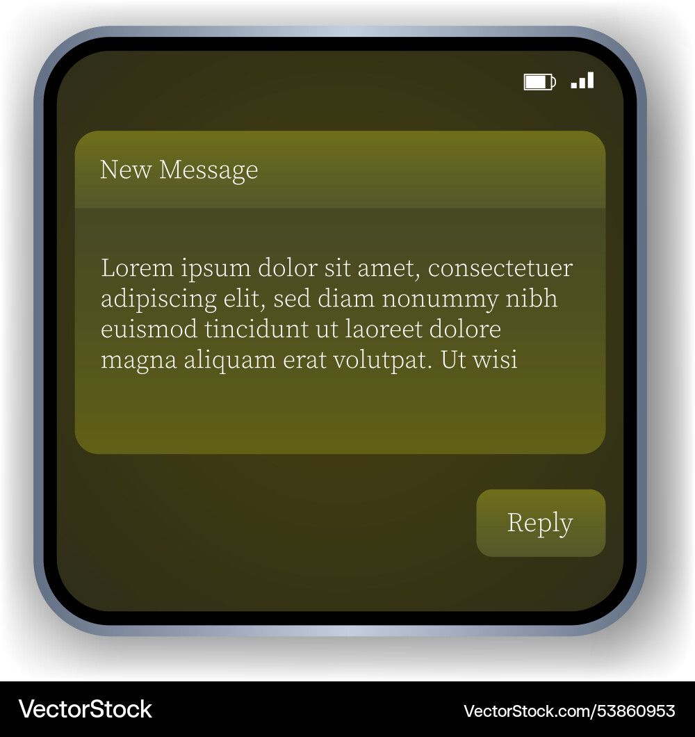 Smartphone message interface with reply button vector image