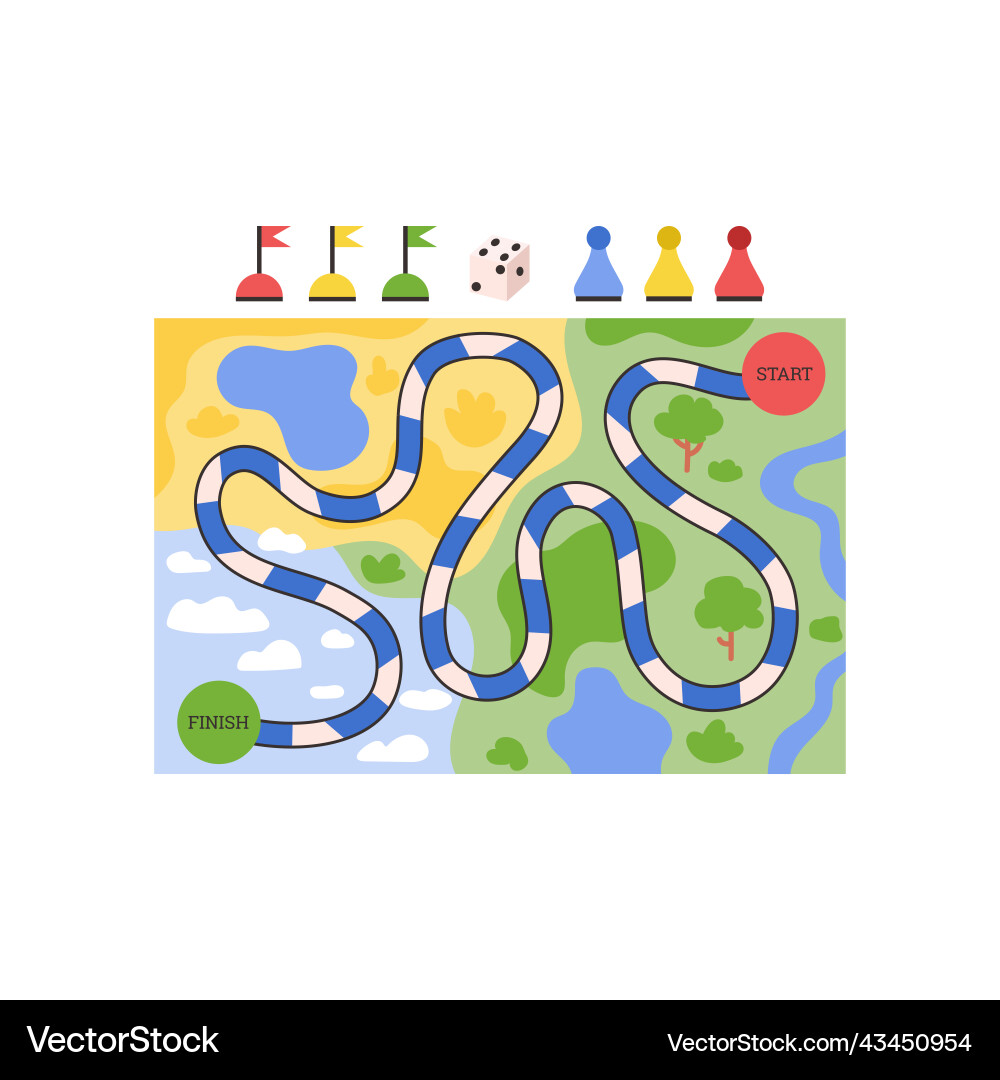 Board table game with chips and route field flat Board table game with chips and route field flat vector image