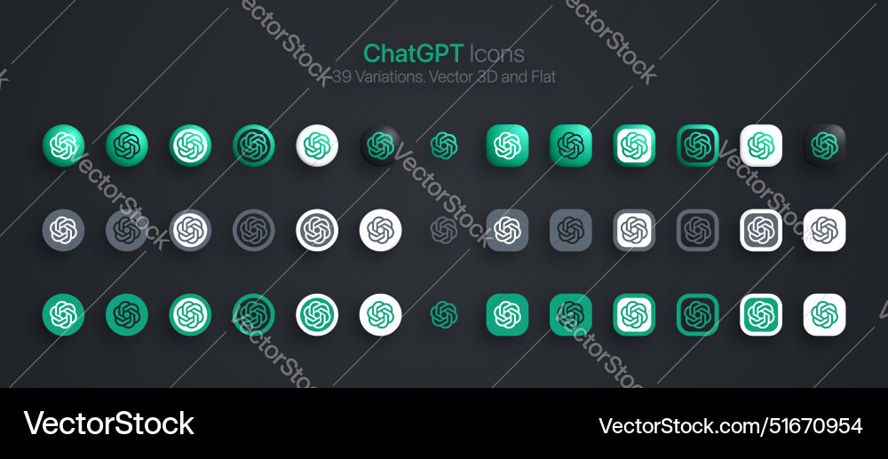 Chat gpt ai chatbot modern 3d and flat icons set Vector Image