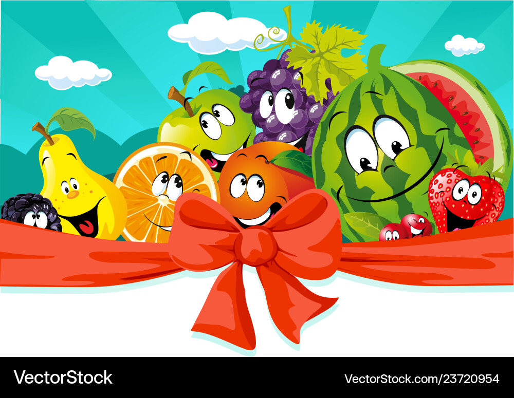 Cheerful Fruit Banner Cartoon Vektorbild