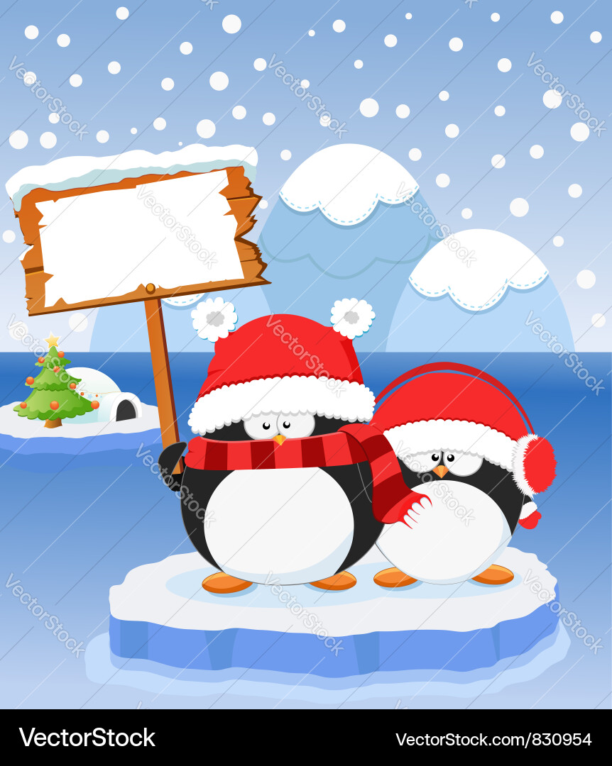 Cute Penguin with Winter Scene vector image
