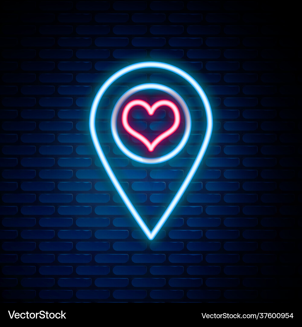 Glowing neon line map pointer with heart icon Glowing neon line map pointer with heart icon vector image
