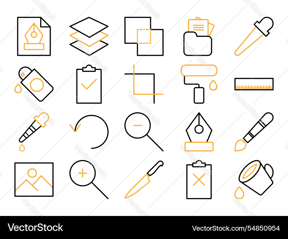 Graphics design tool multicolour icon set flat Graphics design tool multicolour icon set flat vector image