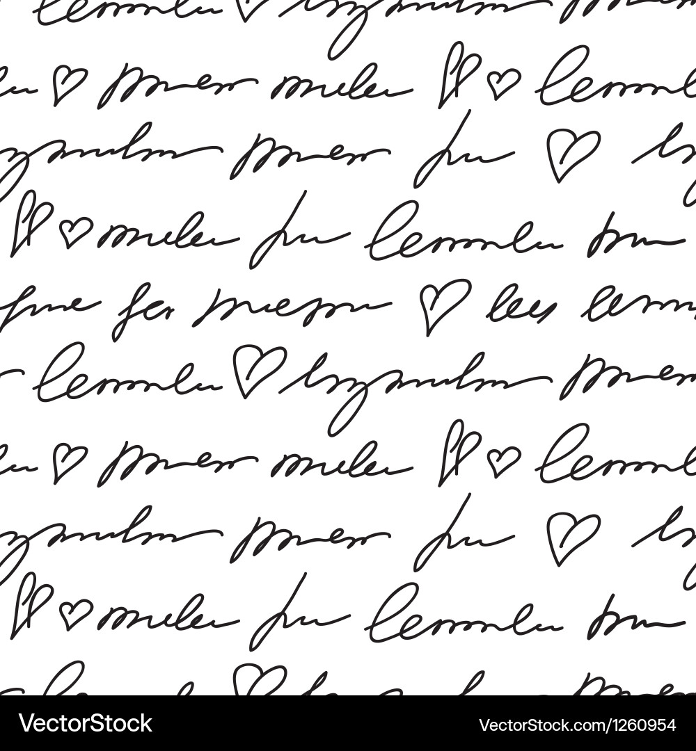 Handwritten Pattern with Script & Hearts vector image