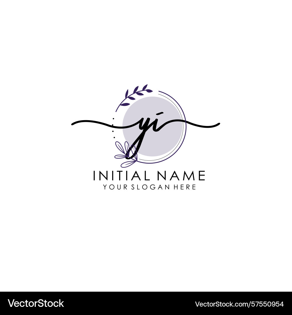 Handwritten yi initial logo with botanical Vector Image