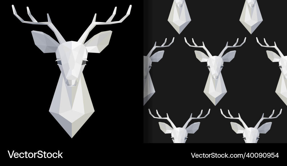 Print and seamless pattern set with polygonal deer Print and seamless pattern set with polygonal deer Vector Image