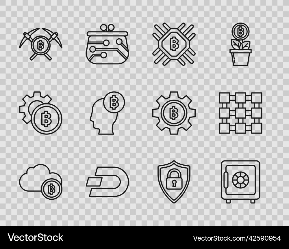 Set line cryptocurrency cloud mining safe cpu vector image